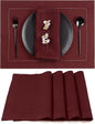 D'Moksha Homes Linen Placemats Set of 4 - Classic Hemstitch Dark Red Placemats 14 x 19 Inch - 100% Pure Linen Table Mats for Valentines, Spring - Handcrafted and Machine Washable