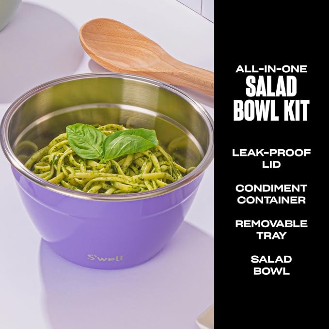 S'well Stainless Steel Salad Bowl Kit 64oz, Hillside Lavender, Comes - Image 2