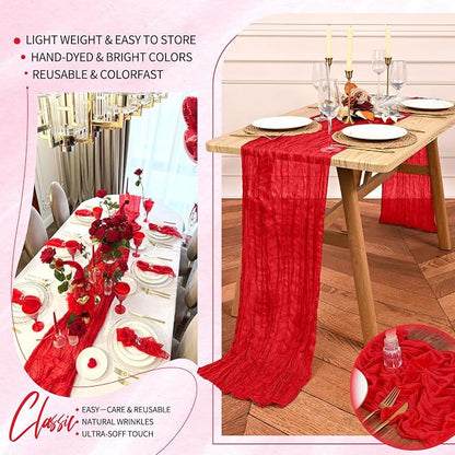 Showgeous 2 Pack Red Cheesecloth Table Runners Boho Wedding Decor | Rustic - Image 5