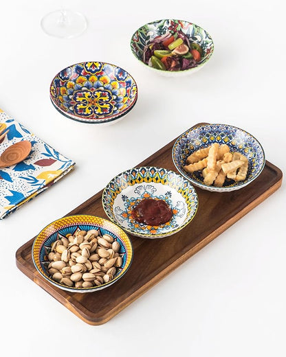 10 OZ Small Snack Bowls/Dishes Set of 6 - Ceramic Colorful Bowls for Side Dishes, Ice Cream, Dessert, Appetizers, Dips and Sauces, Dishwasher & Microwave Safe - Bohemian Style