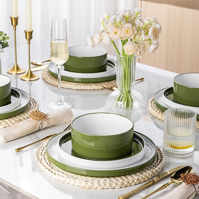 AmorArc Ceramic Plates Set of 6, 8.0 Inch Round Stoneware Salad Plates Use for Dessert, Salad, Appetizer etc,Microwave and Dishwasher Safe, Scratch Resistant Small Deep Dinner Plates-Light Green