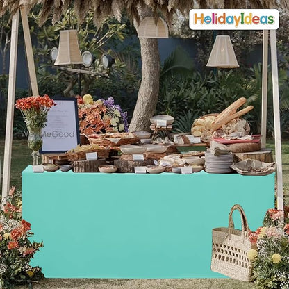 HolidayIdeas Fitted Tablecloths for 4 Foot Rectangle Table, Wrinkle Resistant Washable Table Cover 24x48 Inch for Vendor Booth Display, Banquet, Trade Show, Aqua, 4 Pcs