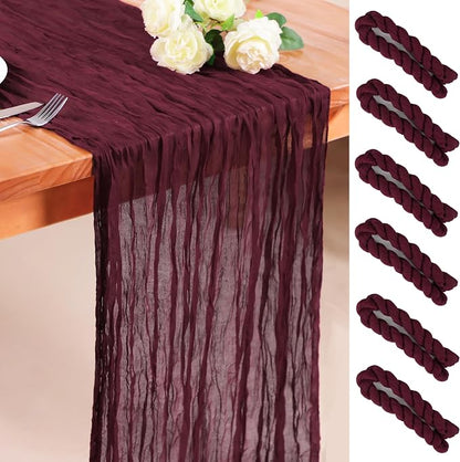 Snowkingdom 6PCS 10 Ft Burgundy Red Cheesecloth Table Runner, 120inch Long by Snowkingdom
