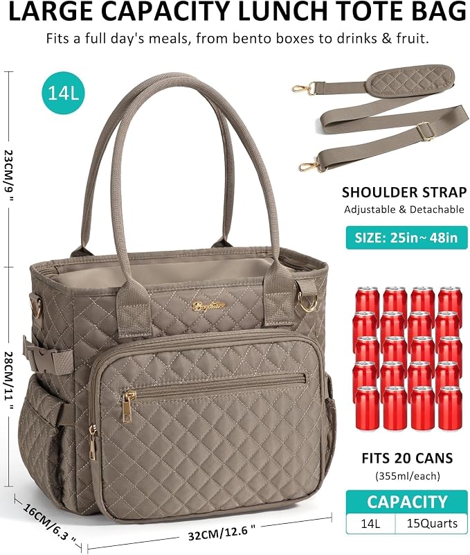 Lunch Box for Women Insulated Lunch Bag Quilted Soft Cooler Tote | 7 Pocket - Image 3