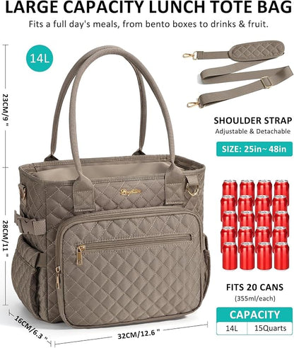 Lunch Box for Women Insulated Lunch Bag Quilted Soft Cooler Tote | 7 Pocket - Image 3