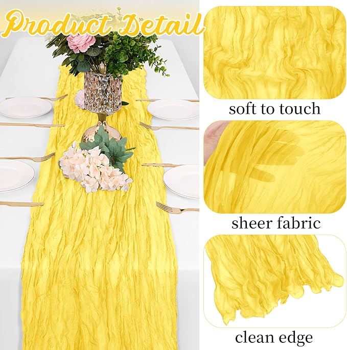 8 Pack Lemon Yellow Cheesecloth Table Runners 20x120 Inch Gauze Table Runner - Image 3