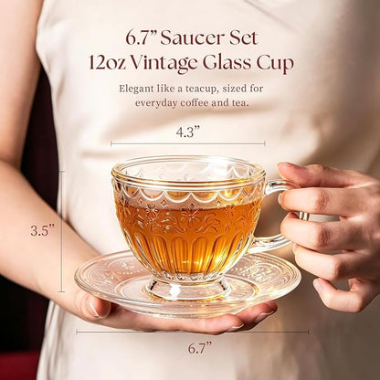 Vintage Glass Tea Cup and Saucer Set, 12 oz Large Coffee Cup | Handcrafted - Image 6