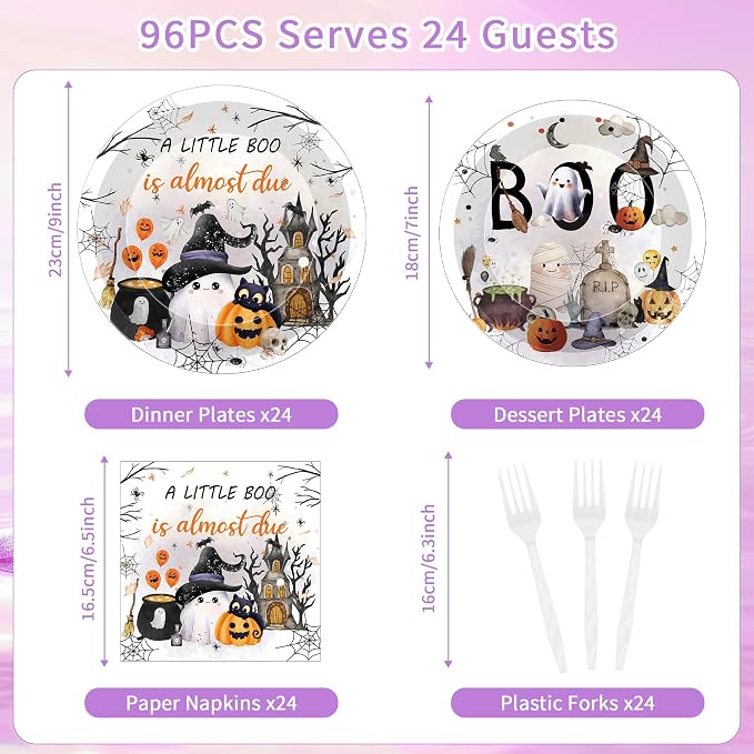 96 Pcs A Little Boo Is Almost Due Halloween Baby Shower Decorations, Ghost - Image 2