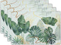 Palm Leaves Tropical Placemats Set of 4,12x18 Inch Boho Green Leaf Botanical Decor Seasonal Tablemat Non-Slip Washable Tabletop Mat for Indoor Outdoor Kitchen Dining Table