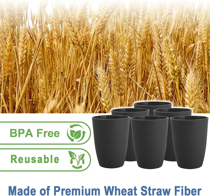 Wheat Straw Cups Sets of 6, Plastic Cups Reusable, Drinking Cup - Image 3