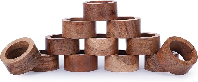 Acacia Wood Napkin Rings Set of 12 – Handmade Round Rustic Wooden Napkin Holders by Lahumzco