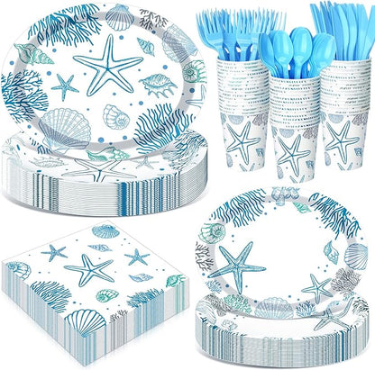 350 Pcs Ocean Seashell Party Decorations 12 in Summer Disposable Oval Plates by Pajean