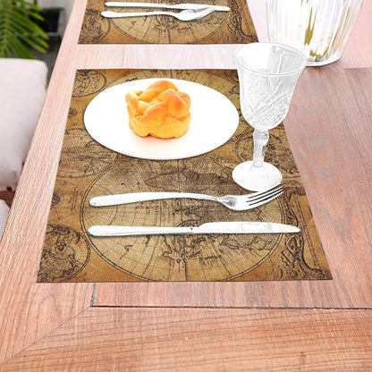 Vintage World Map Placemats Set of 6 Old Paper Retro Style Nostalgic Historical Wipeable Table Mats Reusable Washable PVC Rectangle Place Mats for Kitchen Dining Home Decor 12x18 Inches
