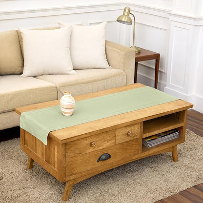Solino Home 100% Pure Linen Table Runner Sage Green Hemstitch, 14 x 48 in | by SolinoHome