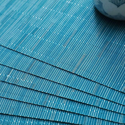SHACOS Woven Vinyl Table Runner Indoor Outdoor 12x71 inch Kitchen Dining Table Runners Wipe Clean Washable PVC Table Runner, Teal Blue