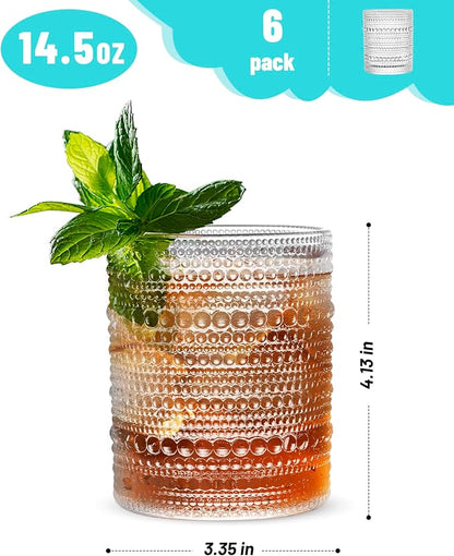 Vintage Dot Pattern Drinking Glasses Set of 6, 14.5 oz Short Glass Cups | - Image 2