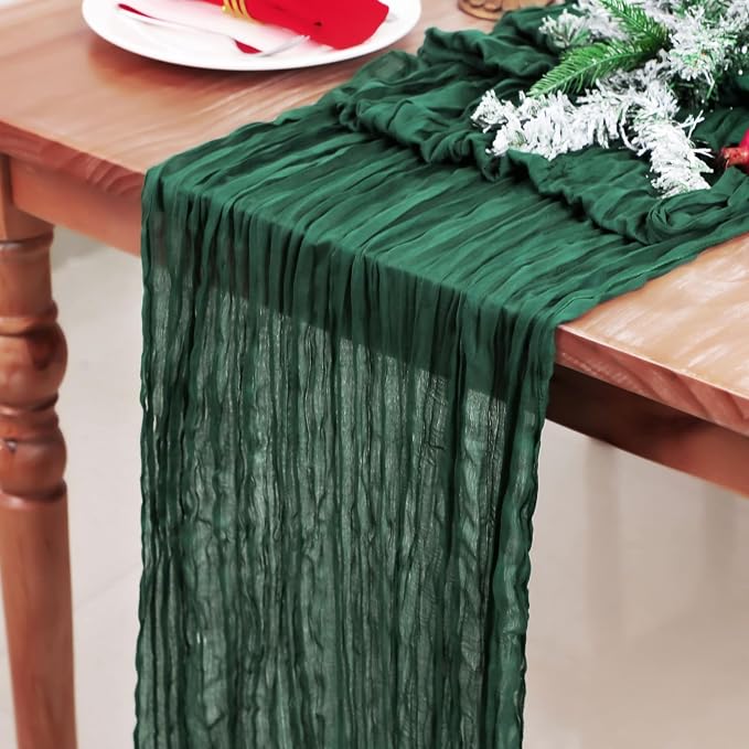 Snowkingdom Emerald Green Table Runner 120 Inch 10 Ft Rustic Boho Dark Green by Snowkingdom