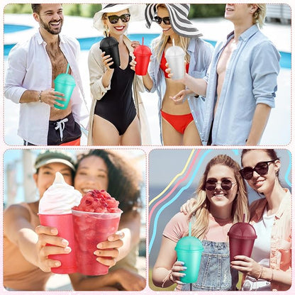 6 Set Slushie Cups with Dome Lids and Straws Detachable Spoon Straws Reusable - Image 7