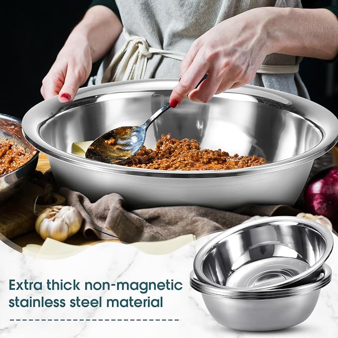 Nuogo 4 Pcs Stainless Steel Mixing Bowls Metal Mixing Bowls Extra Large Basin - Image 3