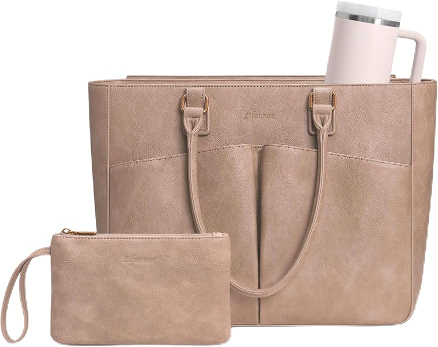Laptop Tote Bag for Women, Leather Work Tote by Lifeamar