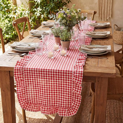 HunnmingRe 1 Pc Gingham Table Runner Red, 118 X 13.8 Inch | Cotton Dresser Scarf - Image 5