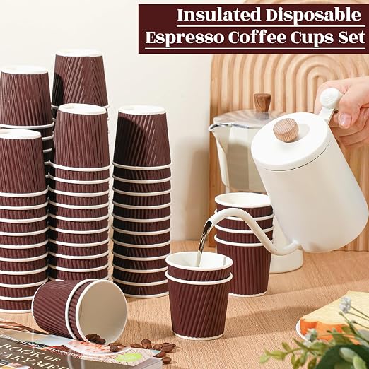 Yaomiao 200 Pcs 4 oz Disposable Espresso Coffee Cups Ripple Corrugated Paper - Image 4