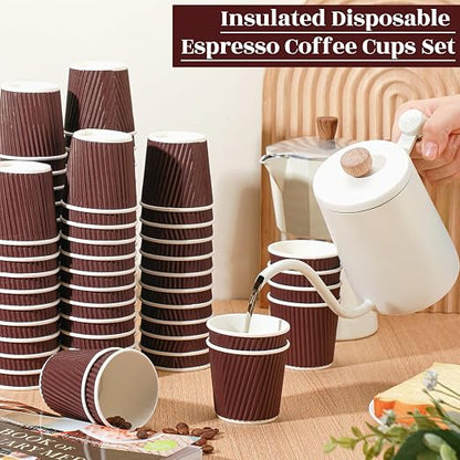 Yaomiao 200 Pcs 4 oz Disposable Espresso Coffee Cups Ripple Corrugated Paper - Image 4