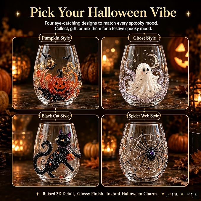 3D Halloween Artisan Glassware Collection, Halloween Artisan Glass Cups | - Image 4