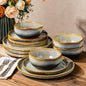Ceramic Dinnerware Set for 4, 12-Piece Plates and Bowls Set | Handmade Reactive by TheTerra