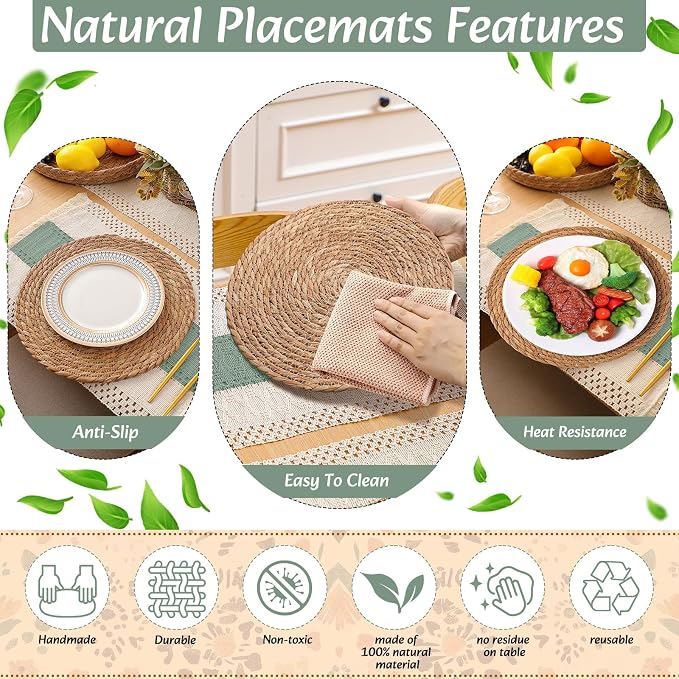 Boho Placemats 4/6/8 Set of Round Woven Placemat Macrame Style Bicolor - Image 5
