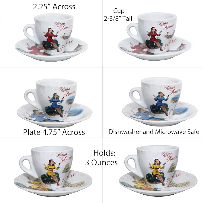Lorren Home Porcelain Espresso Cups and Saucers, Vespa Scene Design, 3 Oz - Image 6