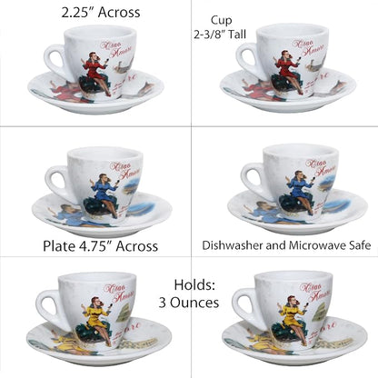 Lorren Home Porcelain Espresso Cups and Saucers, Vespa Scene Design, 3 Oz - Image 6