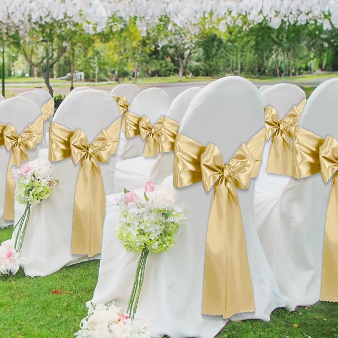 VACVELT Gold Satin Table Runners, 12x72 Inch, 12 Pack, Scalloped Edge | Silky - Image 4