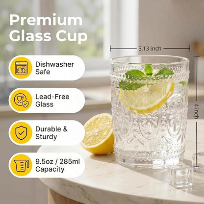 Bekith 6 Pack Drinking Glasses, 9.5 oz Romantic Water Glasses - Image 2
