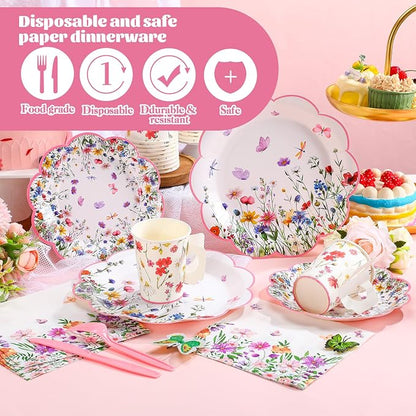 Pickmesh 252 Pcs Floral Tea Party Supplies - Image 4