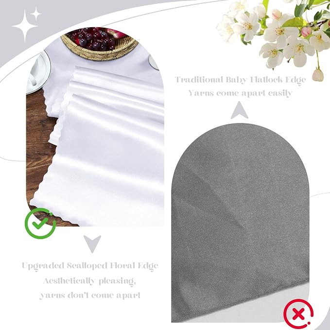 VACVELT White Satin Table Runners, 12x72 Inch, 12 Pack, Scalloped Edge | Silky - Image 7