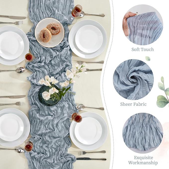 AGIRL 6 Pack Dusty Blue Cheesecloth Table Runner 10FT Boho Home Decor | Rustic - Image 7