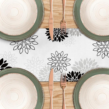 Dahlia Flower Table Runner 13x71 Inch Farmhouse Black Gray Runners Modern Table - Image 4