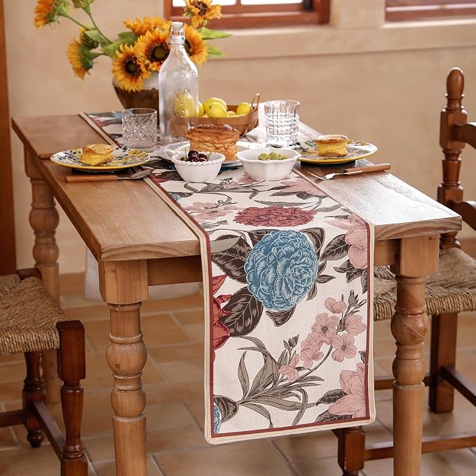 bilin gaier Designer Linen Extra Long Table Runner, Colorful Floral Pattern - Image 3