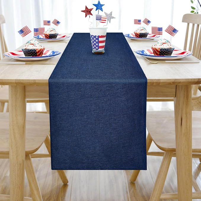 Navy Blue Table Runners 13x108 inches 2 Pieces Burlap 4th of July Runner | - Image 4