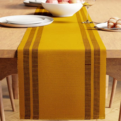Encasa XO Table Runner, Yarn Dyed Ribbed Cotton 13"x120" | Ladder Yellow by EncasaXO