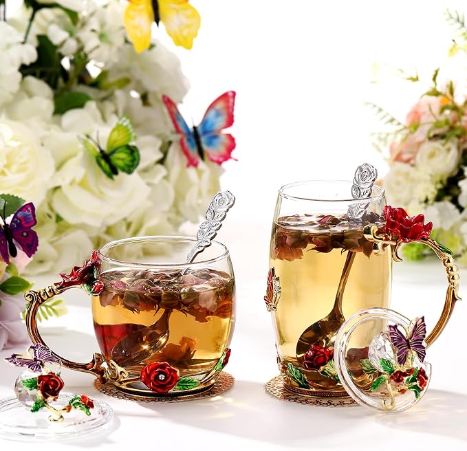 Nuanchu 4 Sets Flower Glass Tea Cups - Image 4