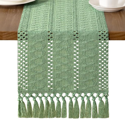 MLMW Boho Sage Green Table Runner Farmhouse Burlap Small Table Runner Dresser by MLMW