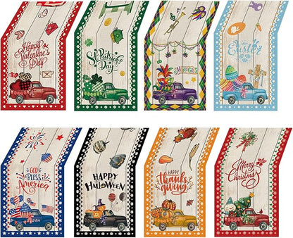 8 Pcs Truck Holiday Table Runner 72 Inches Long, Plaid Valentines Day St by YOVOYOA