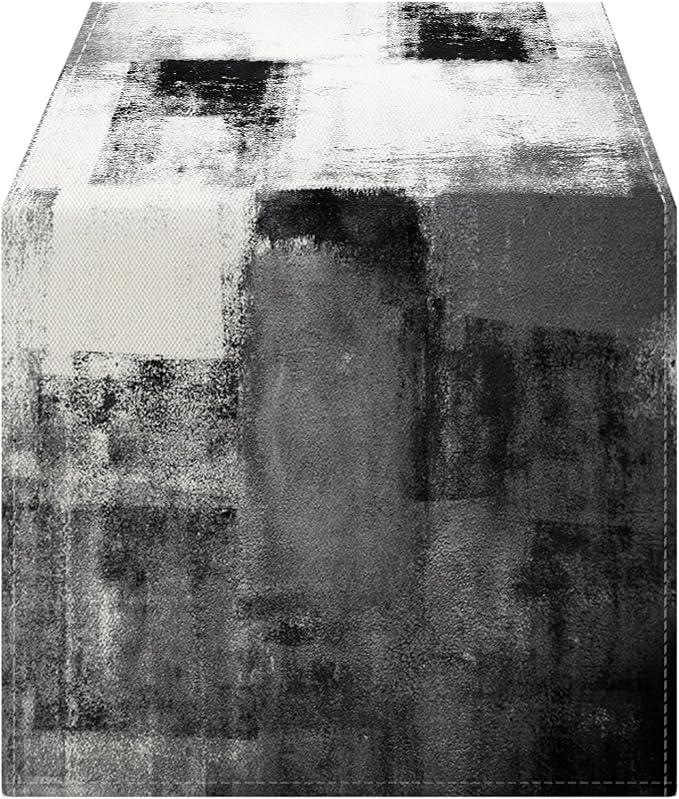 OYIMUA Dark Grey and White Abstract Modern Table Runner, Art Rustic Kitchen by OYIMUA