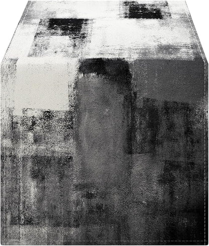 OYIMUA Dark Grey and White Abstract Modern Table Runner, Art Rustic Kitchen by OYIMUA