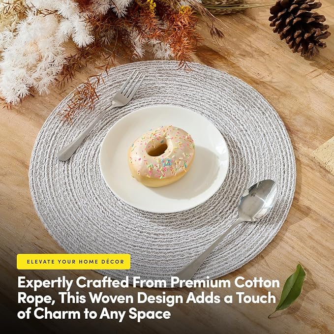 Round Placemats Set of 4-100% Cotton Two-Tone Placemat - Image 2