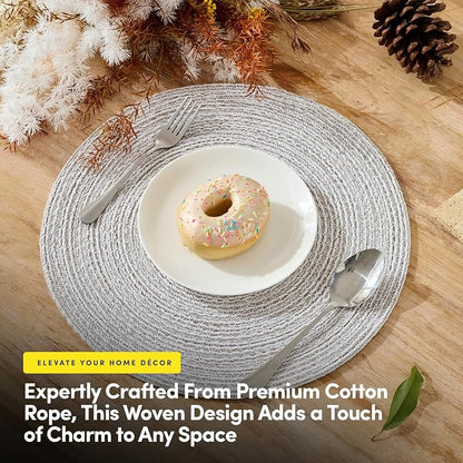 Round Placemats Set of 4-100% Cotton Two-Tone Placemat - Image 2