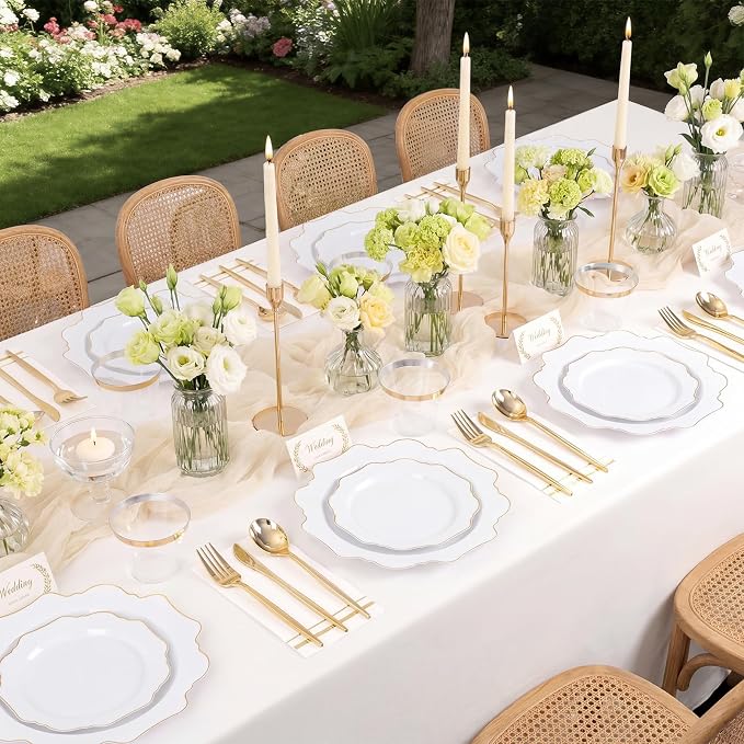 350PCS White and Gold Plastic Plates - Image 8