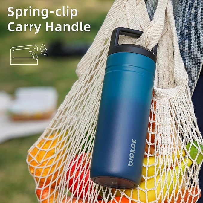 BJPKPK Insulated Water Bottle with 2 Lids,20 oz Double Wall Stainless Steel Vacuum Tumbler Travel Coffee Mug,Wide Mouth Thermal Cup,Lake Blue